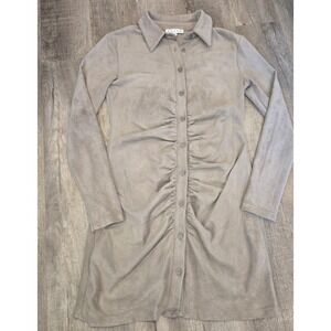 Hyfve Slinky Rouched Button Down Suede Long Sleeve Dress